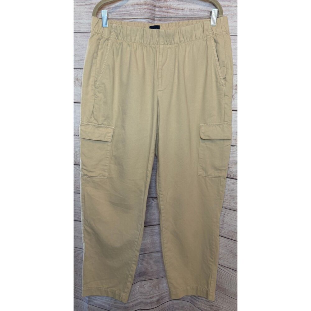Gap Twill Cargo Pull-On Pants Large Khaki Tan High Rise Straight Leg